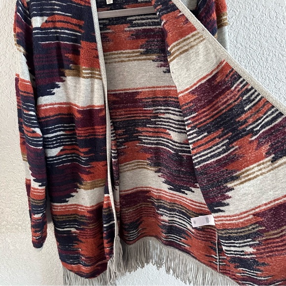 Lucky Brand Southwestern Fringe Open Front Cardigan Medium Aztec Print Boho - Picture 10 of 13
